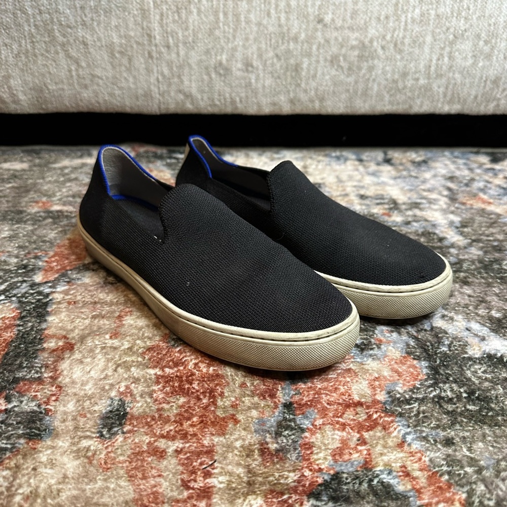 Rothy’s The Classic Slip On Black Knit Canvas Loafers
